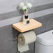 卫生间纸巾架实木黄铜免打孔厕所壁挂式卷纸架卫生纸盒收纳置物架