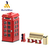 buildmoc拼装积木玩具英国伦敦城市街景复古电话亭，街道长椅模型