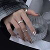 925纯银戒指女日韩小众，设计ins极简细宽光面，素圈男食指可调节指环