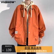 VISHOW美式假两件夹克外套男春秋季连帽潮流宽松户外休闲防风外套