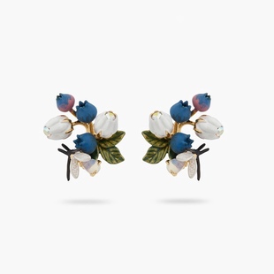 法国手工珐琅四季浆果萤火虫绿叶蓝莓，耳钉耳环耳夹手链项链