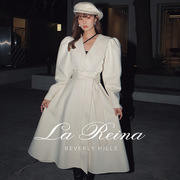 La Rein*设计师2020秋冬白色呢子波浪领裙摆式大衣女
