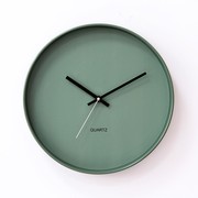 静音挂钟复古简约橄榄绿色，圆形时钟装饰壁钟北欧钟表客厅卧室挂表