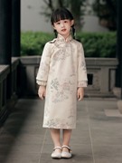 新中式女童改良旗袍裙2024春季长袖儿童拜年服女大童旗袍