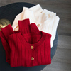 软糯红色针织开衫女秋冬宽松百搭外穿设计感毛衣，外套温柔短款上衣