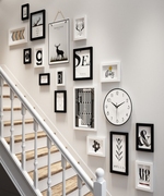 北欧艺术黑白照片墙现代简约组合相框楼梯装饰画钟表壁挂可换照片