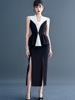2024春装 优雅OL黑白撞色收腰显瘦通勤两件套装裙 越南设计师