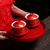 结婚敬茶杯陶瓷盖碗喜碗宫廷风新婚对碗，送礼双喜杯碗筷套装