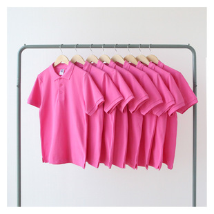 2021夏季玫红色桃粉色全棉纯棉，短袖polo衫，男女bf风宽松潮