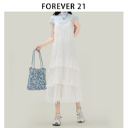 Forever 21法式蕾丝拼接白色吊带裙女a字仙女叠穿蛋糕裙连衣裙美