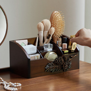 美式创意木质化妆品收纳盒桌面整理盒遥控器护肤品收纳架