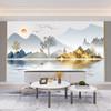 新中式电视背景墙壁纸，简约大气水墨山水画，定制壁画客厅墙布背景墙