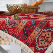 红色波西米亚餐桌布复古摩洛哥风情台布美式高级感轻奢ins风