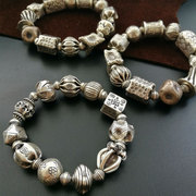 古法银珠手链原创设计风泰国清迈手工银复古旧刻花纯银大珠子手串