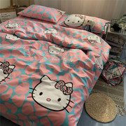 儿童床单学生宿舍单人寝室纯x棉被套Kitty猫床上三件套老粗布