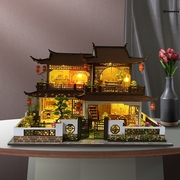。小屋子diy手工成人木头，拼装模型古风木质房子制作玩具建筑别墅