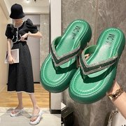 松糕厚底人字拖鞋，女外穿2023年夏季韩版小个子水钻夹趾凉拖鞋