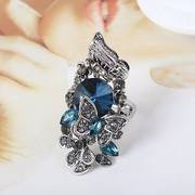 韩版时尚复古长款食指指环，女镶钻水晶，装饰戒指欧美个性夸张潮饰品