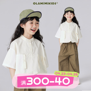 olamimi定制2024夏亲，子日系高级感特色，口袋拼接休闲短袖上衣