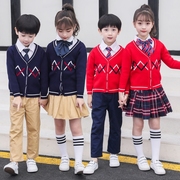 幼儿园秋季园服儿童校服套装小学生春秋装英伦风红色毛衣三件套