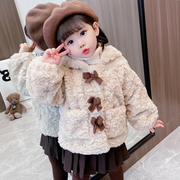 女童毛毛衣(毛毛衣)外套，秋冬2024宝宝洋气，冬季儿童加绒加厚冬装羊羔绒