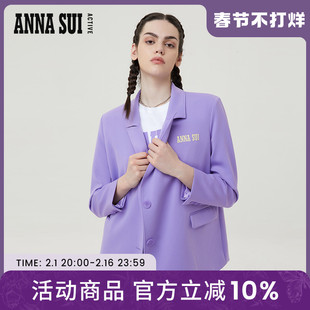 ANNA SUI 安娜苏背后拉链经典紫色休闲宽松西装外套上衣女
