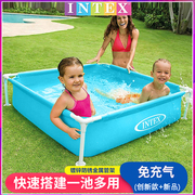 INTEX 儿童游泳池方形夹网支架水池宝宝浴盆家庭戏水加厚钓鱼池