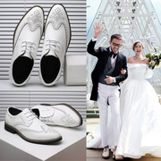 2024新郎结婚拍婚纱照小白礼鞋韩版英伦商务休闲皮鞋，男士西装伴郎