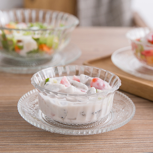 透明玻璃沙拉碗家用创意甜品水果，碗耐热米饭小碗厨房餐具碗碟套装
