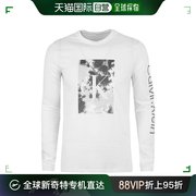 香港直邮calvinklein男士白色棉质，徽标印花圆领长袖t恤40ic847