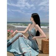 波西米亚大摆吊带连衣裙，女春夏三亚海边异域风情，泰国度假沙滩长裙