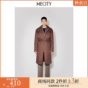 MECITY男士冬季潮流收腰外套宽松翻领中长款棉服男537300