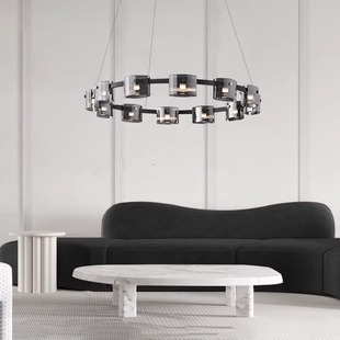 意式极简客厅吊灯现代简约高端圆形led北欧创意，设计感玻璃卧室灯