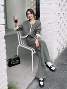 时尚休闲拼接灰色西装套装女2023秋季款韩版气质复古高级感两件套