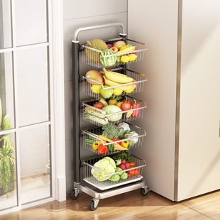 太空铝厨房蔬菜置物架落地多层家用水果菜篮子放菜收纳架子可移动