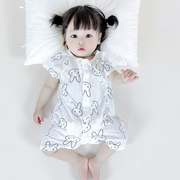 婴儿连体衣夏天竹纤维薄款短袖夏季开裆女新生兔，宝宝衣服夏装睡衣