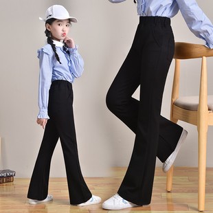 女童裤子2024春夏儿童中大童学生洋气时髦阔腿黑色微喇叭长裤