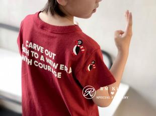 企鹅原创设计男女儿童日系字母短袖亲子t恤衫夏季印花圆领