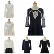 vintage古着孤品日本文艺，范森林(范森林)系复古透视连衣裙黑白镂空蕾丝