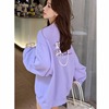 紫色卫衣女款2023秋冬薄款圆领上衣小个子设计感秋冬外套