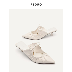 PEDRO尖头凉鞋女鞋蝴蝶结褶皱高跟穆勒鞋PW1-26760008