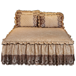 欧式夹棉加厚床裙蕾丝床罩单件1.8米1.5天鹅绒保T暖席梦思防滑垫