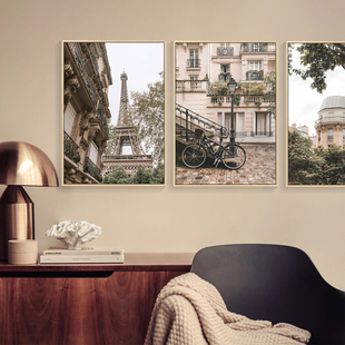 法国巴黎街景装饰画，客厅沙发背景墙画卧室，床头挂画埃菲尔铁塔壁画