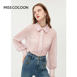 MISSCOCOON法式香风上衣24春女时尚印花雪纺衬衫