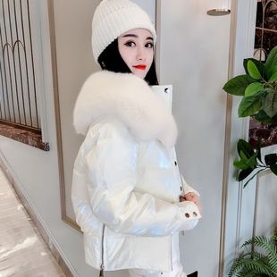 显瘦洋气短款羽绒棉衣大毛领小个外套百搭冬装亮面加厚棉袄女兔毛