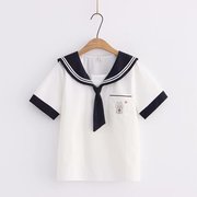 日系森女学院风拼接撞色海军领jk套装送领带短袖衬衫上衣少女学生