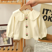 女童衬衫长袖纯棉春秋，款2024公主韩版女宝宝上衣洋气婴儿衬衣