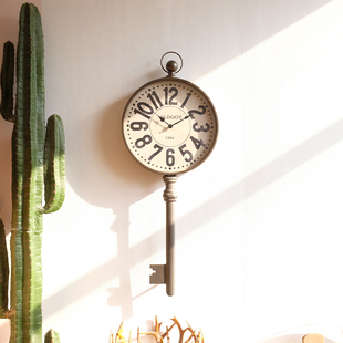 美式复古金属钥匙元素挂钟客厅创意艺术钟表时钟家用挂墙数字钟