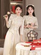 伴娘服中式2024香槟色中国风姐妹裙伴娘团礼服显瘦秀禾服春夏