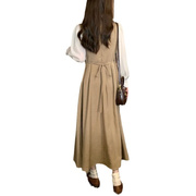 2024秋季法式复古花边圆领，假两件设计感收腰显瘦长袖气质连衣裙女